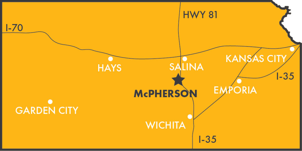 Kansas Map with Mcpherson Stared