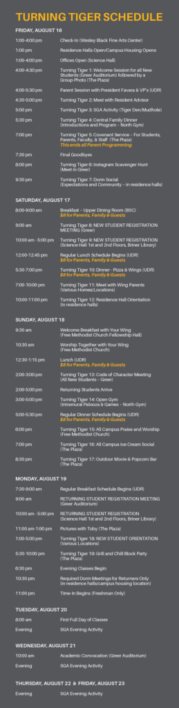 Turning Tiger Weekend Schedule