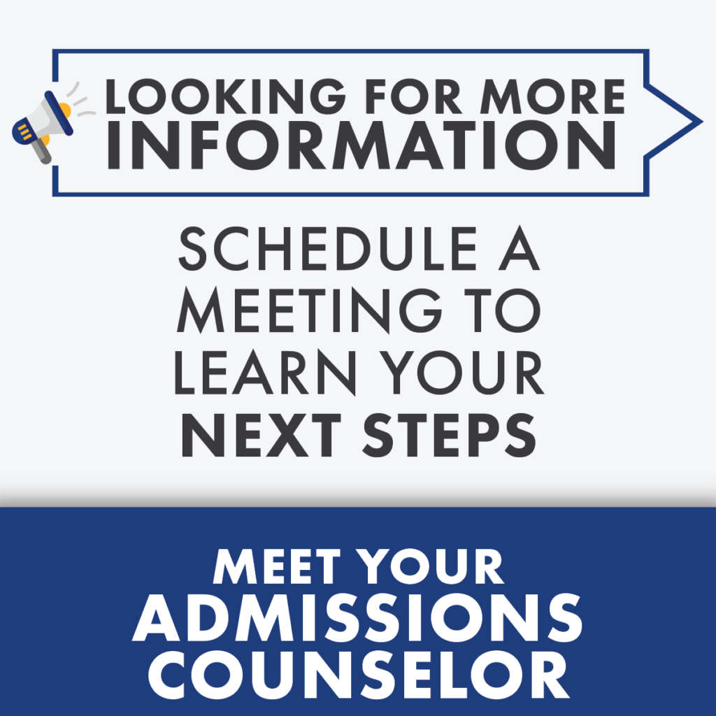Graphic encouraging applicants to schedule a meeting with an admissions counselor.