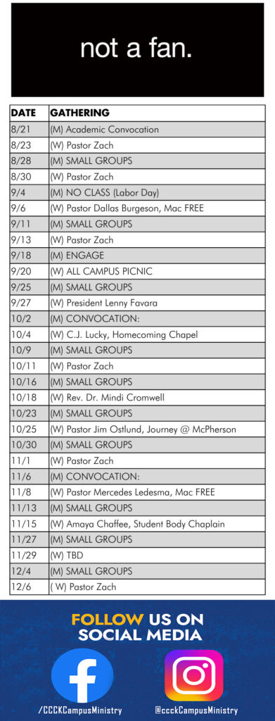 Chapel Schedule Fall 2023